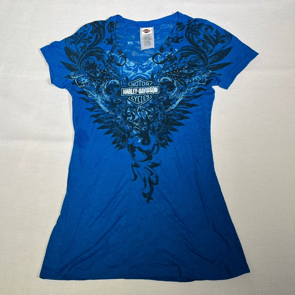 Harley Davidson Biker Graphic Tee blue Cape Town South Africa Women's Large Y2K
